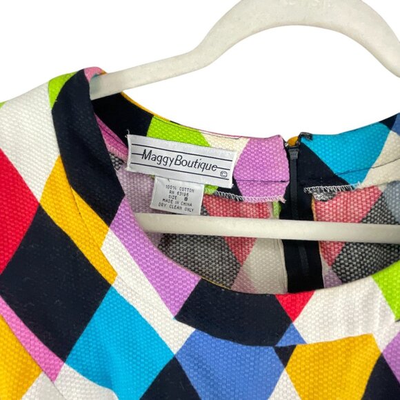 Maggy Boutique 980s Colorful Mardi Gras Pattern Short Sleeve Sheath Dress Size 8 - Picture 5 of 10